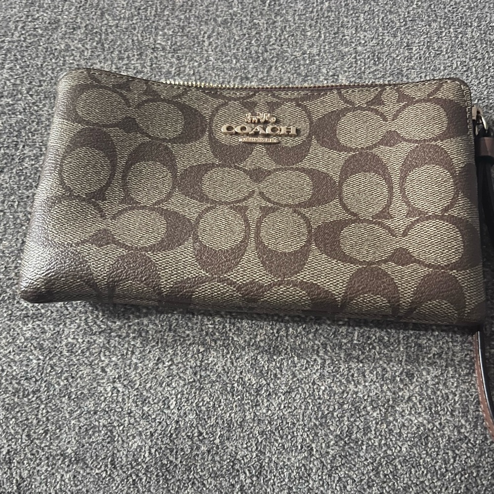 Coach Signature Brown and Tan Pouch